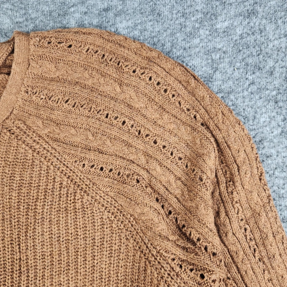 Sonoma Pullover Sweater Womens Large Brown Cable Knit Pointelle Raglan Sleeve - Picture 4 of 7